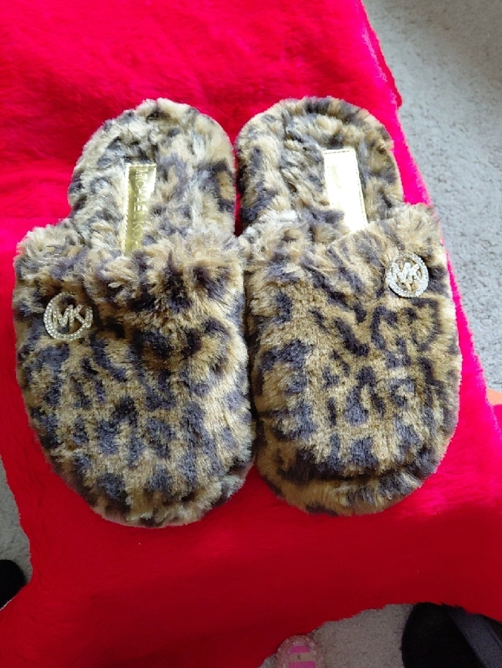 Michael Kors Leopard Faux Fur Slide Slippers - Brown/Black
